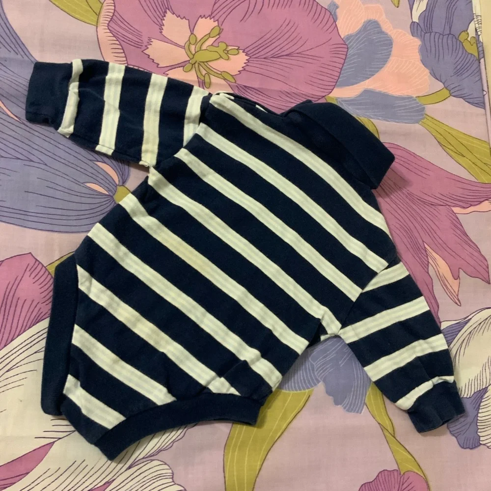 EUC VTG Playette Baby Navy striped turtleneck one piece Long Sleeves Bod…